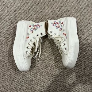 Converse floral embroidered platform sneakers